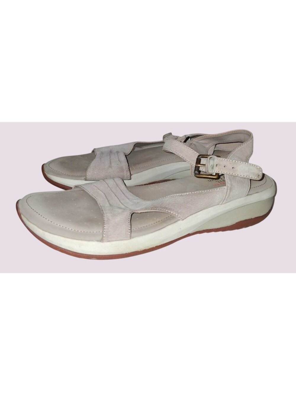 Skechers Womens Beige Suede Sandals With Memory Foam Size 11 Adjustable Straps &